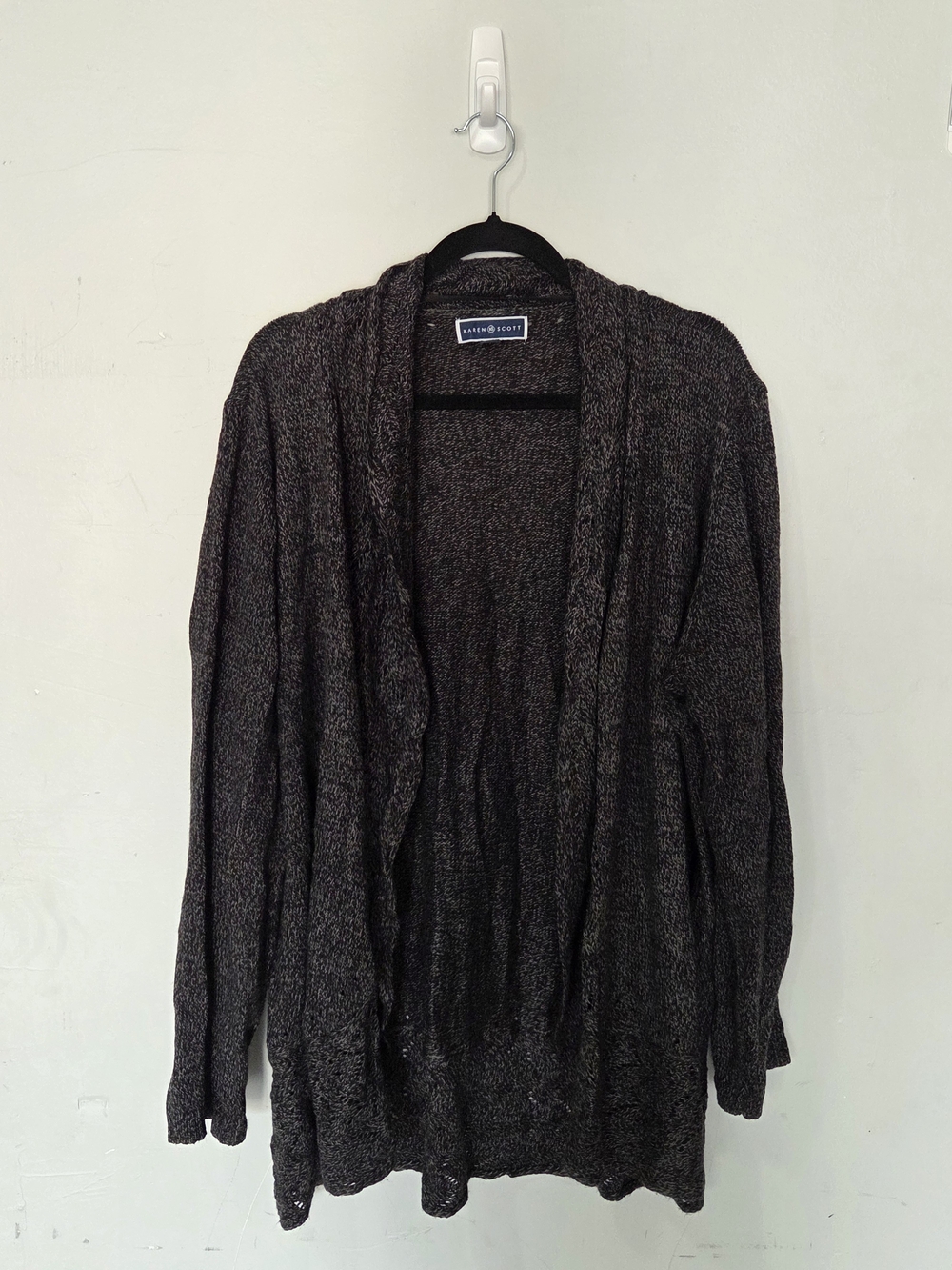 Karen Scott Open-Front Charcoal Marled Cardigan 3X